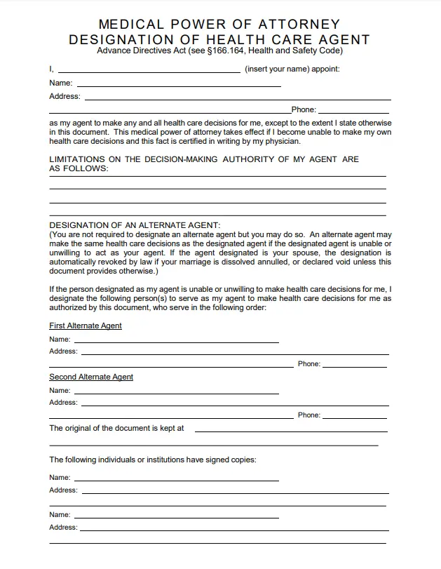 Texas Medical Power of Attorney Form Preview