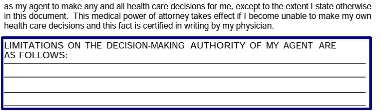 Step 3 of filling out a Texas medica POA